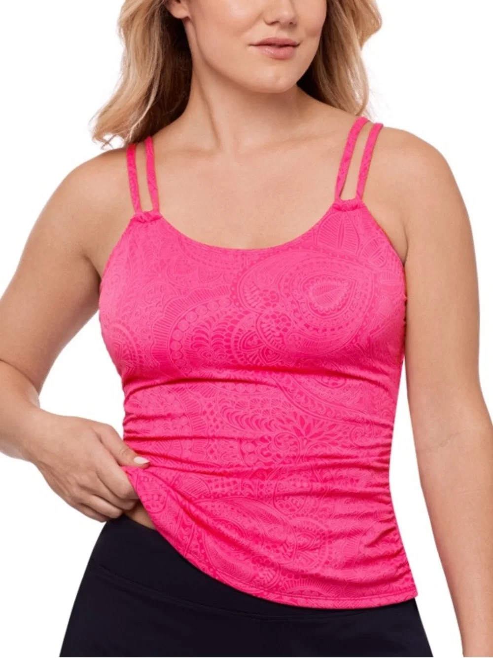 Swim Solutions Women’s Paisley-Print Tunnel Tankini Top-Paisley Jaquard - Picture 2 of 4
